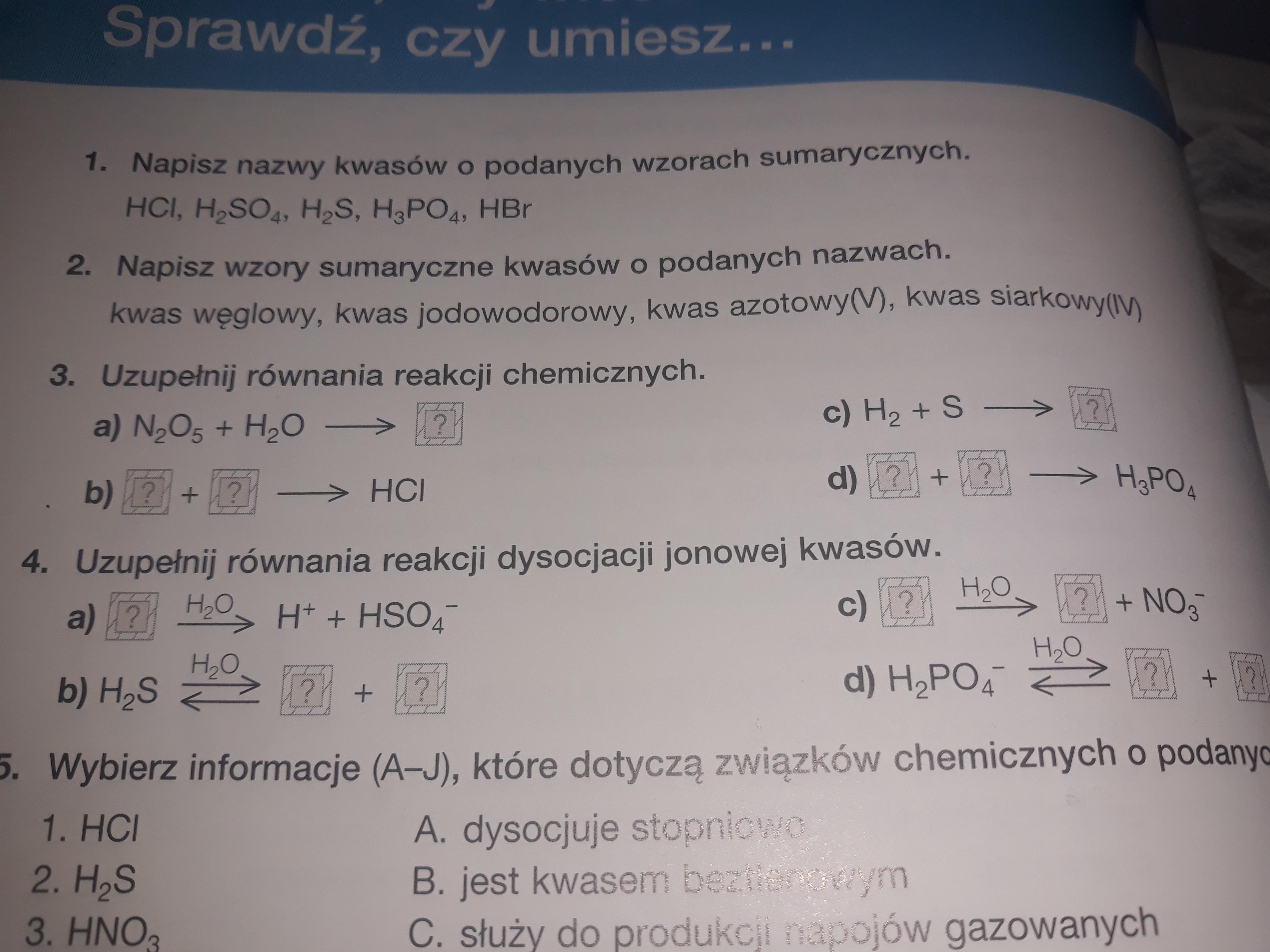 Równania Reakcji Chemicznych Zadania I Odpowiedzi