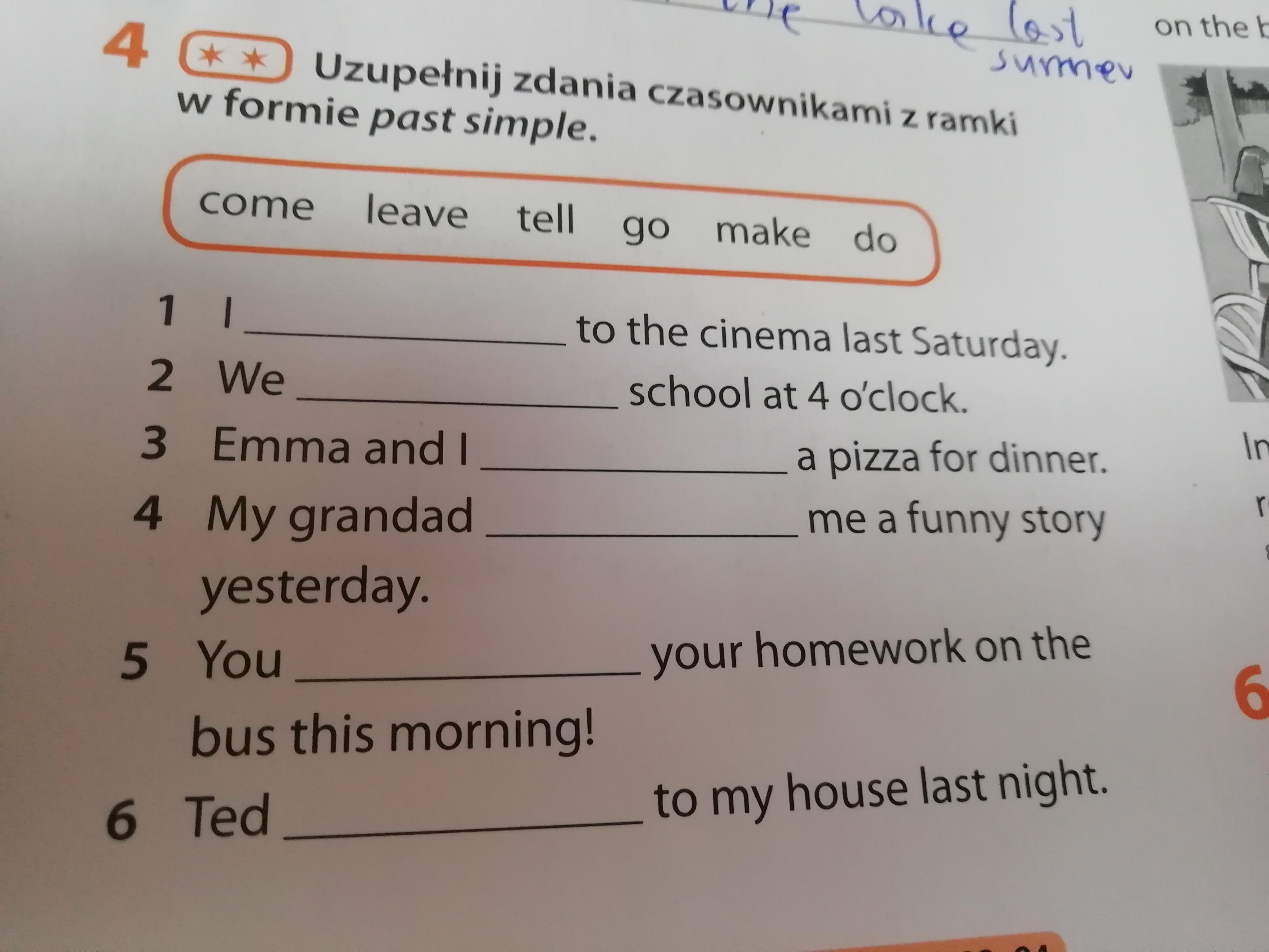 Uzupełnij Tekst Czasownikami Z Ramki W Czasie Past Simple