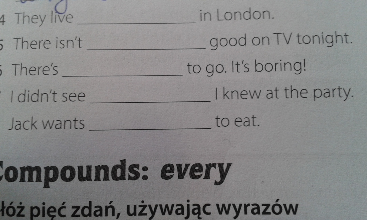 Uzupełnij zdania. Wstaw wyrazy złożone z przedrostkami some-, any- lub Uzupełnij Zdania Wstawiając A An Some Any Lub No