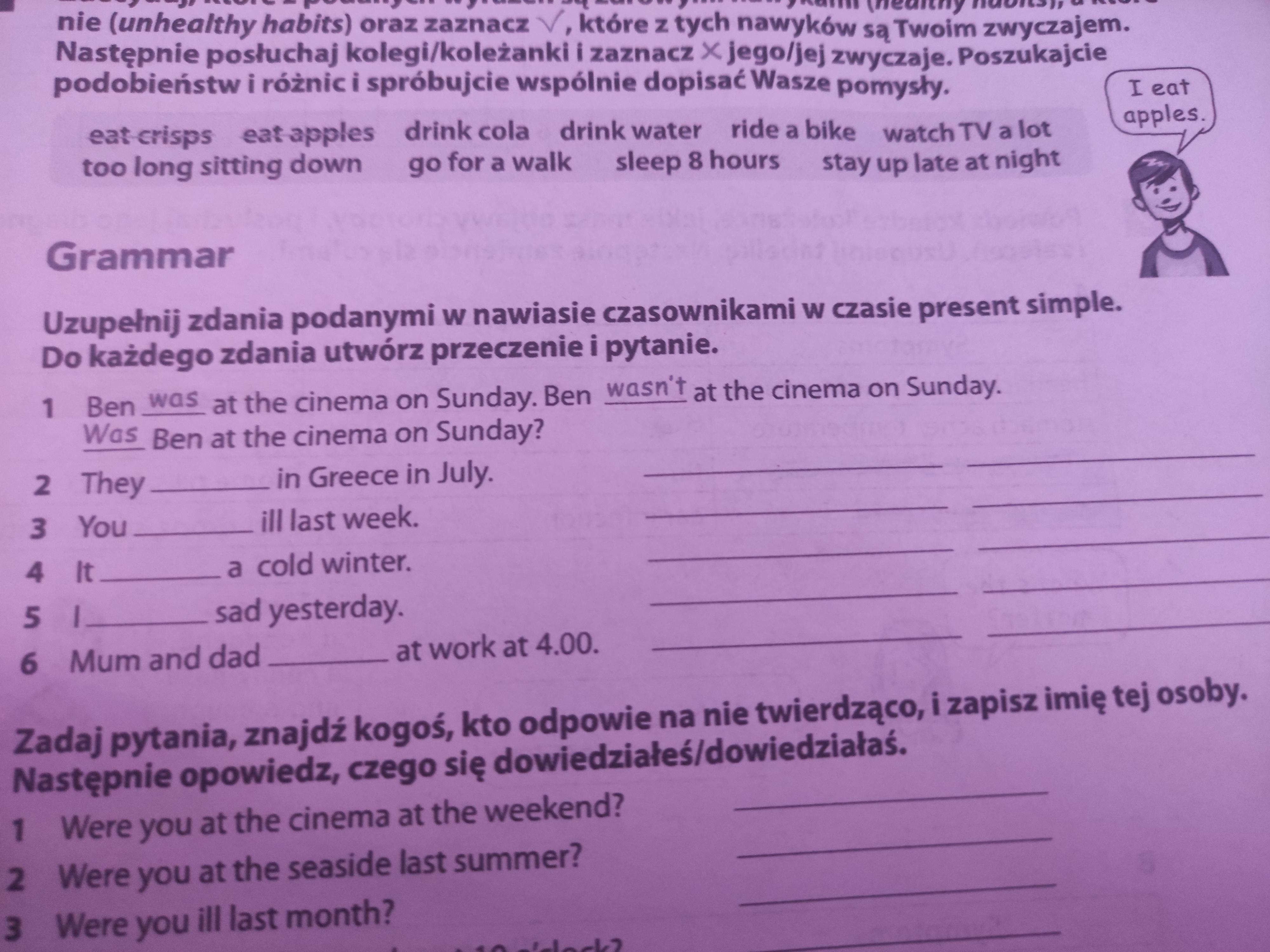 Uzupenij Zdania Czasownikami W Nawiasach W Czasie Present Simple I Uzupełnij Opis Zdjęcia Czasownikami Z Ramki W Czasie Present Continuous