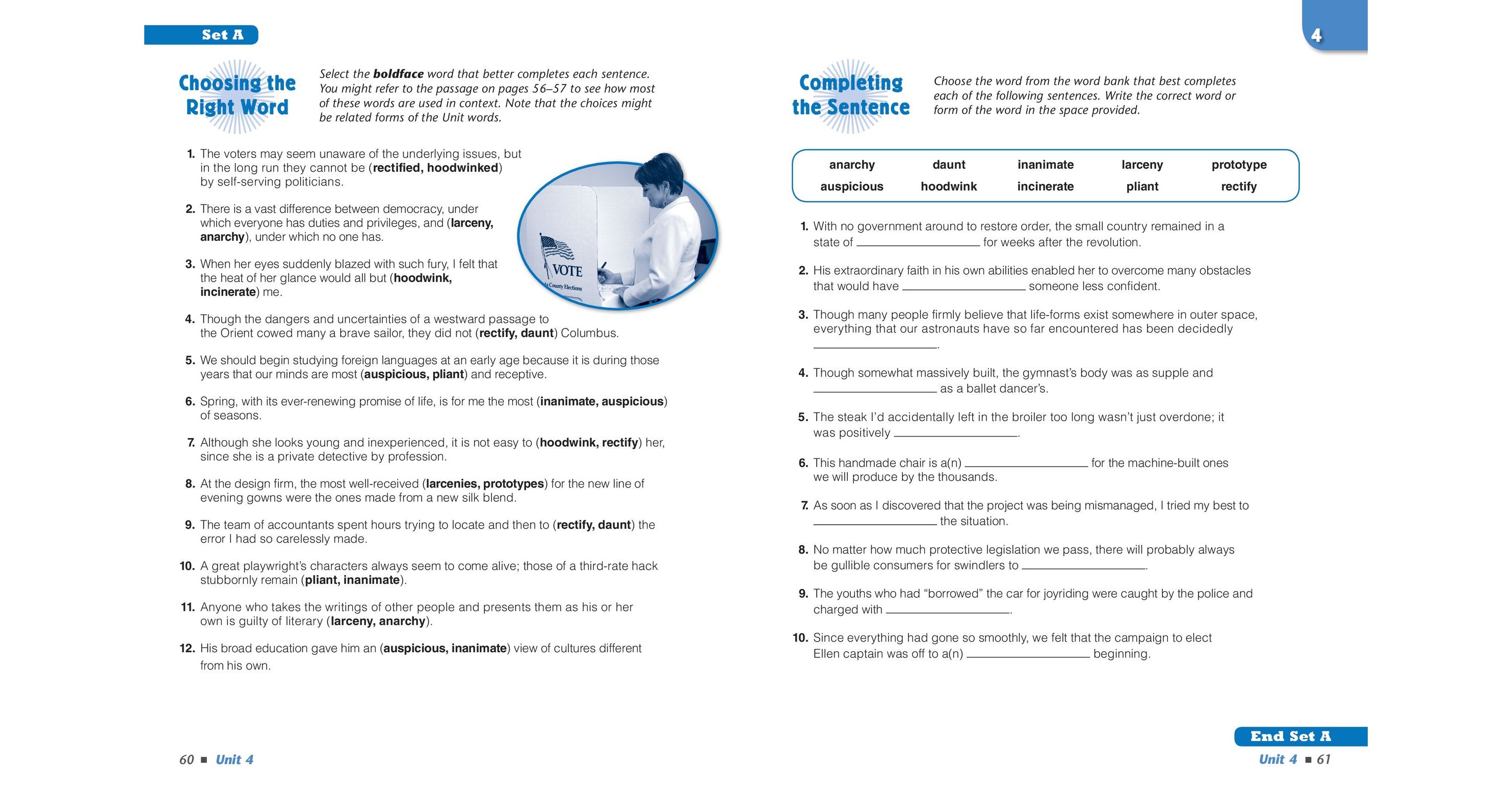 Vocabulary Workshop Achieve, Level D (Grade 9), Student Edition Vocabulary Workshop Level D Unit 6 Choosing The Right Word