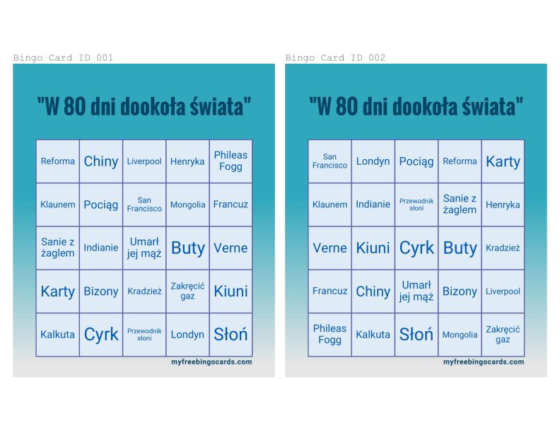 W 80 dni dookoła świata. Gra bingo • Złoty nauczyciel Lektura 80 Dni Dookoła świata Test