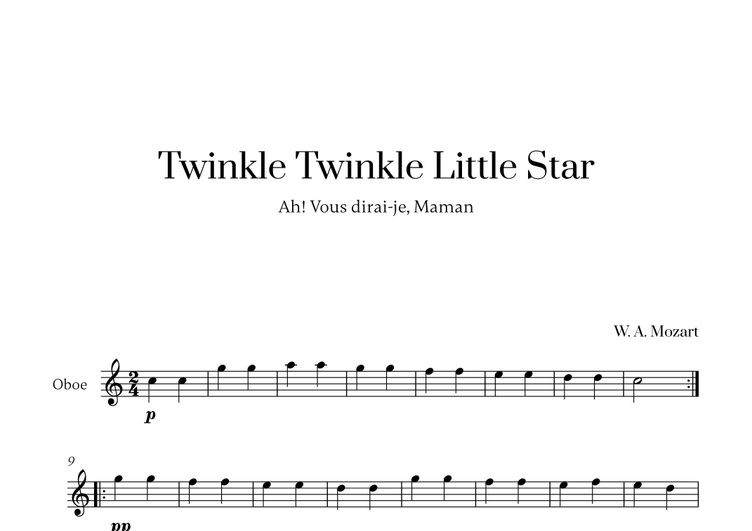 W. A. Mozart - Twinkle Twinkle Little Star for Oboe Solo (arr. Cadenza Mozart Twinkle Twinkle Little Star Pdf