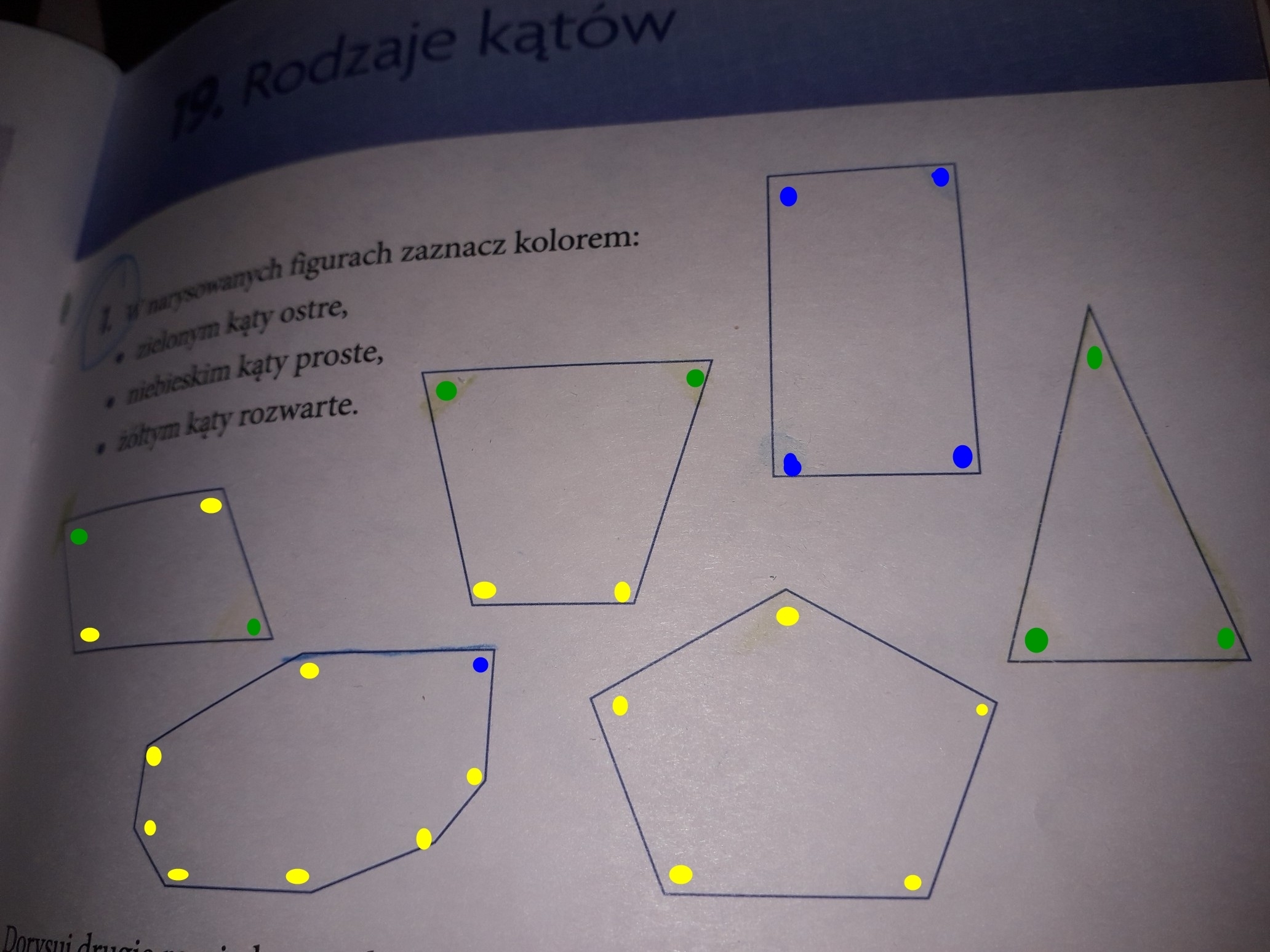 w narysowanych figurach zaznacz kolorem zielonym kąty ostre niebieskim W Każdym Prostokącie Zaznacz Kolorem Jedną Parę Boków Prostopadłych