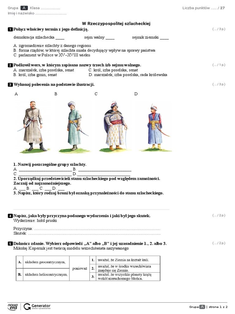 W Rzeczypospolitej Szlacheckiej Test Klasa 6 Pdf