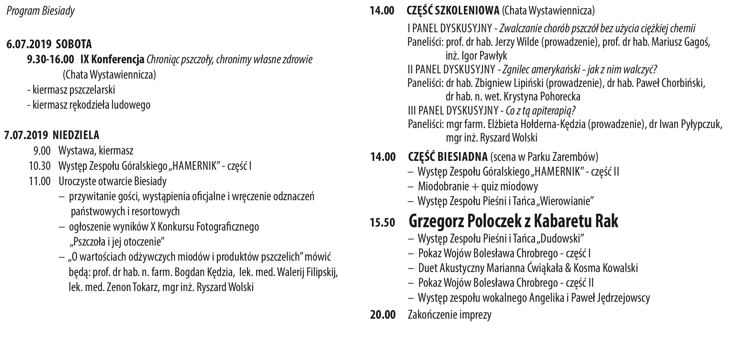 Program Biesiady U Bartnika 2019