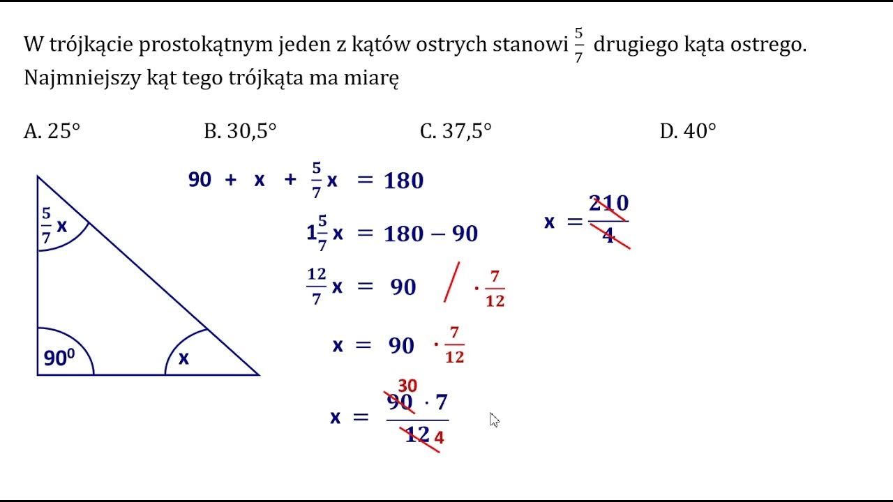 W trójkącie prostokątnym jeden z kątów ostrych stanowi 5/7 - YouTube W Trojkacie Prostokatnym Jeden Z Katow Jest Czterokrotnie Mniejszy