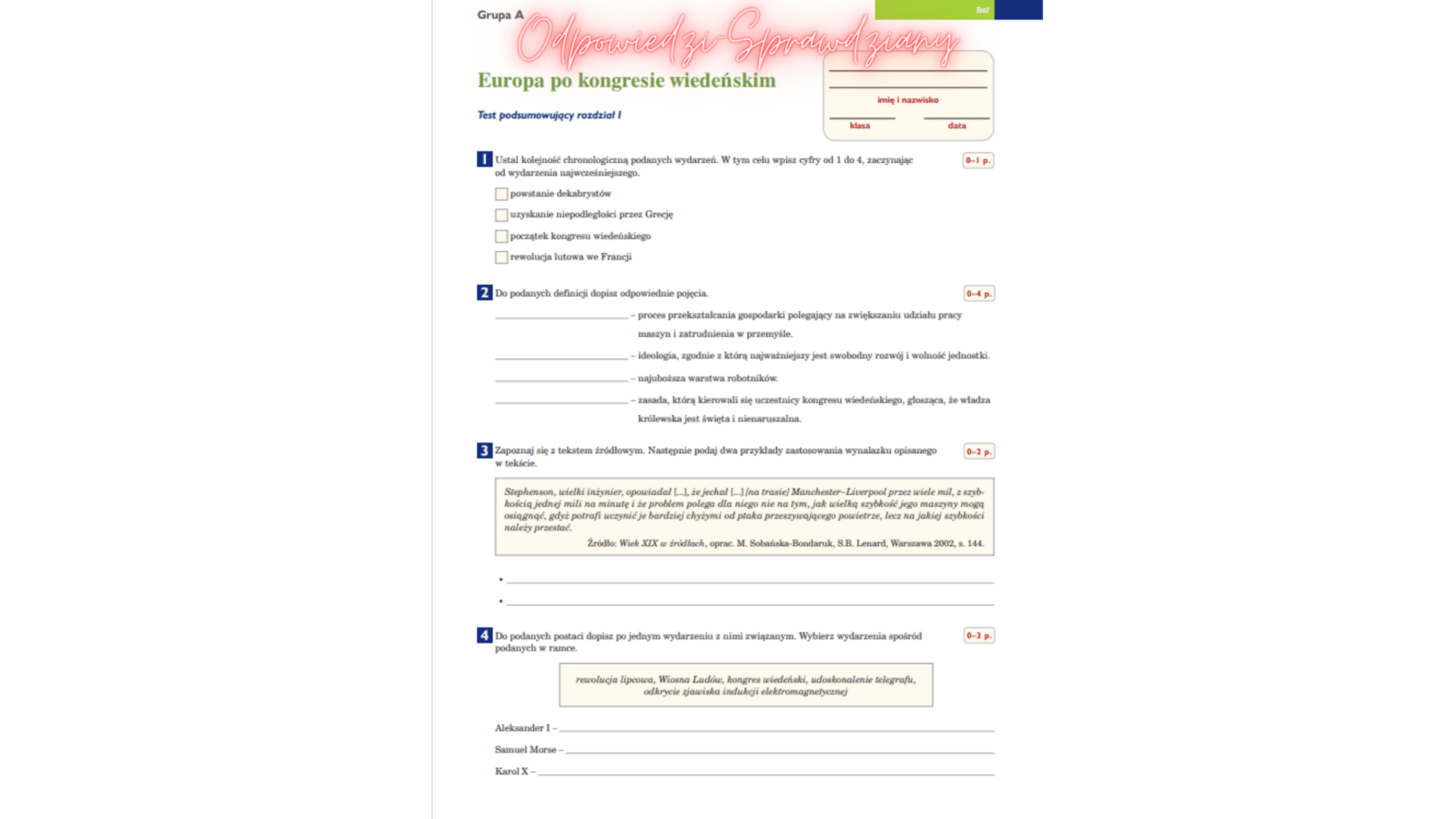 Wczoraj i Dziś 7 Sprawdziany-Odpowiedzi PDF do pobrania 2021 Test Wczoraj I Dziś Klasa 7 Dział 2