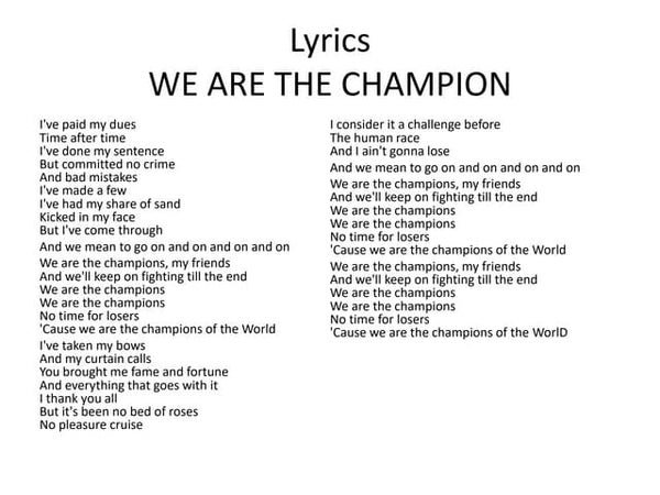 We are the champions We Are The Champions Tekst Tłumaczenie