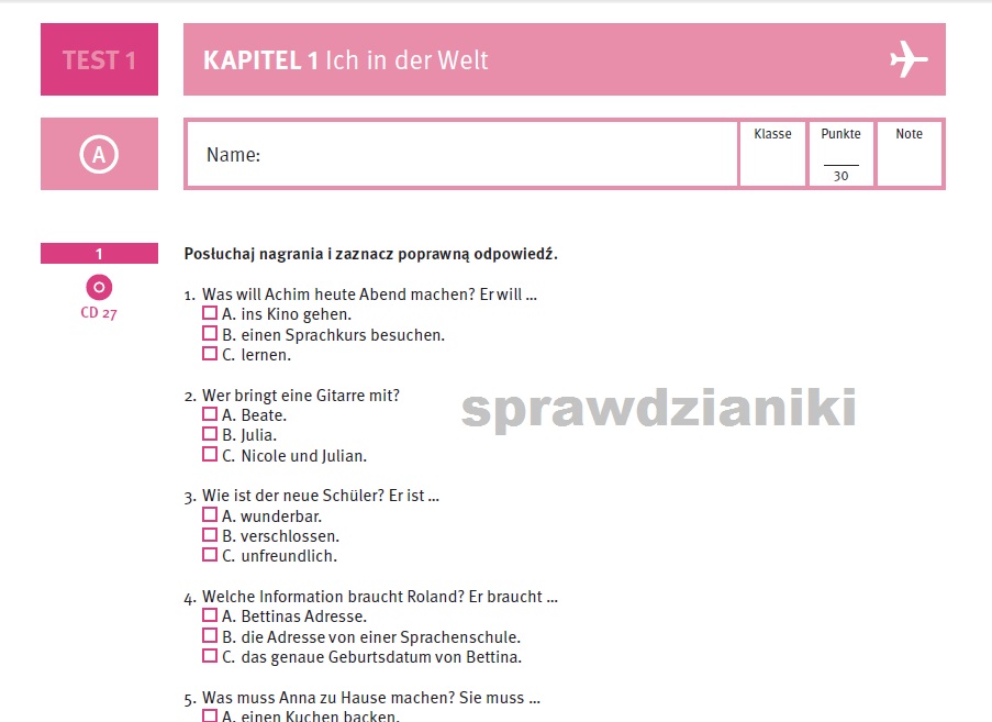 Meine Welttour 2 Sprawdzian Kapitel 1