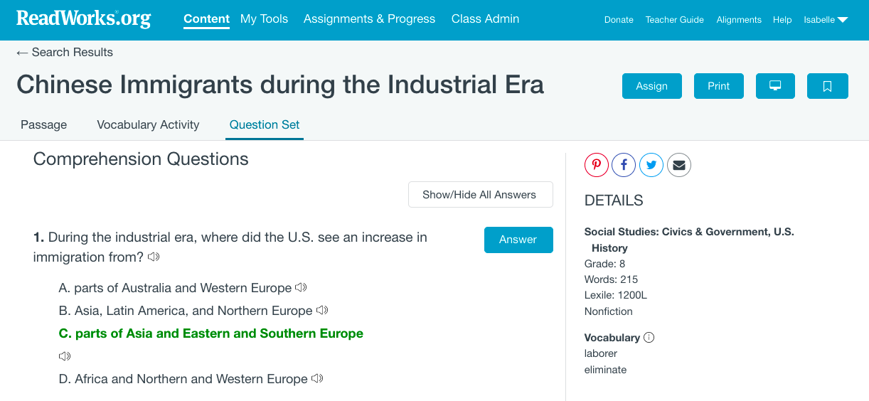 Readworks Naturally Selected To Survive Answer Key