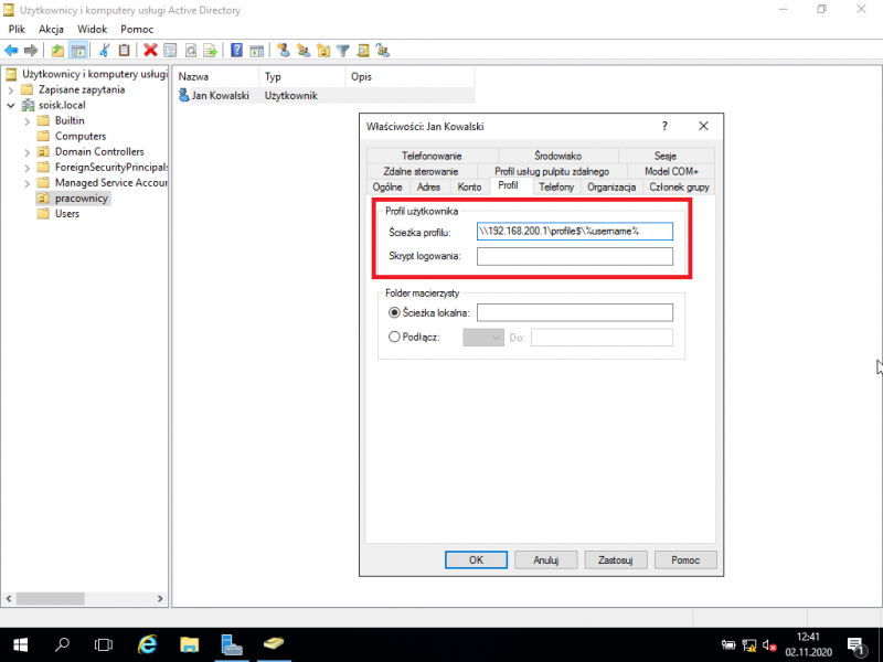 Windows Server 2016 - profil mobilny i folder macierzysty – Systemy Profil Mobilny Zmieniany Jest W Profil Obowiazkowy Uzytkownika Po