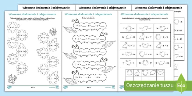 Dodawanie I Odejmowanie W Zakresie 20 Sprawdzian