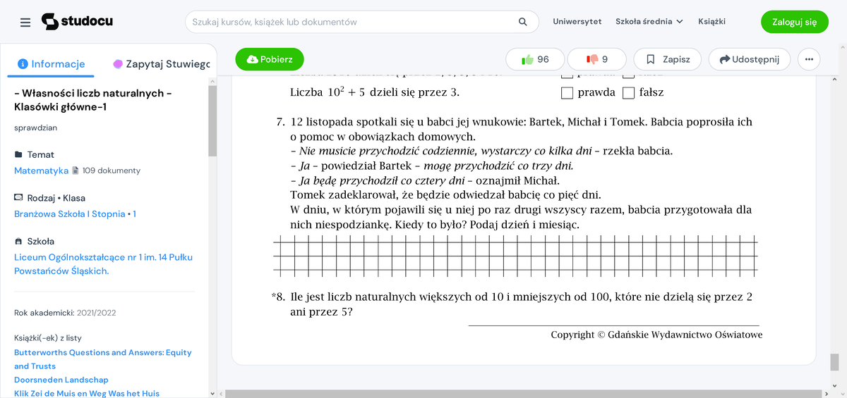 - Własności liczb naturalnych - Klasówki główne-1 - Klasa 5. Własności Matematyka Klasa 5 Wlasnosci Liczb Naturalnych Sprawdzian