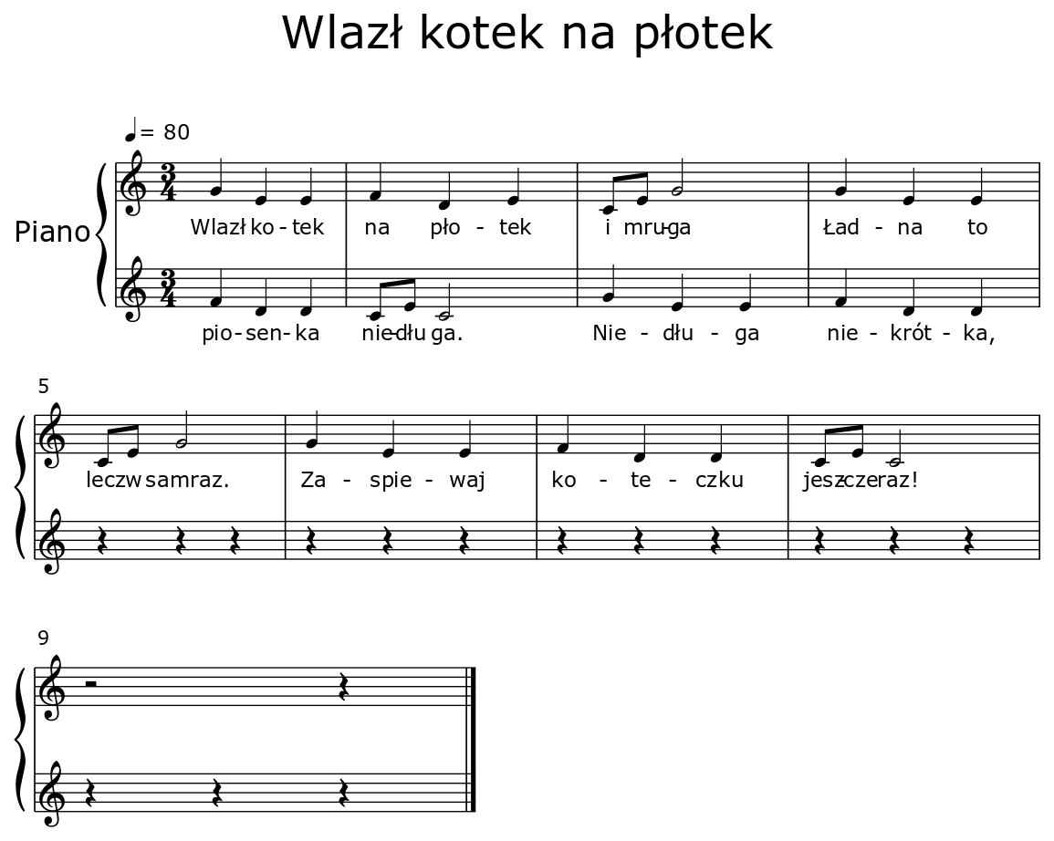 Wlazł kotek na płotek - Sheet music for Piano Wlazl Kotek Na Plotek Pianino