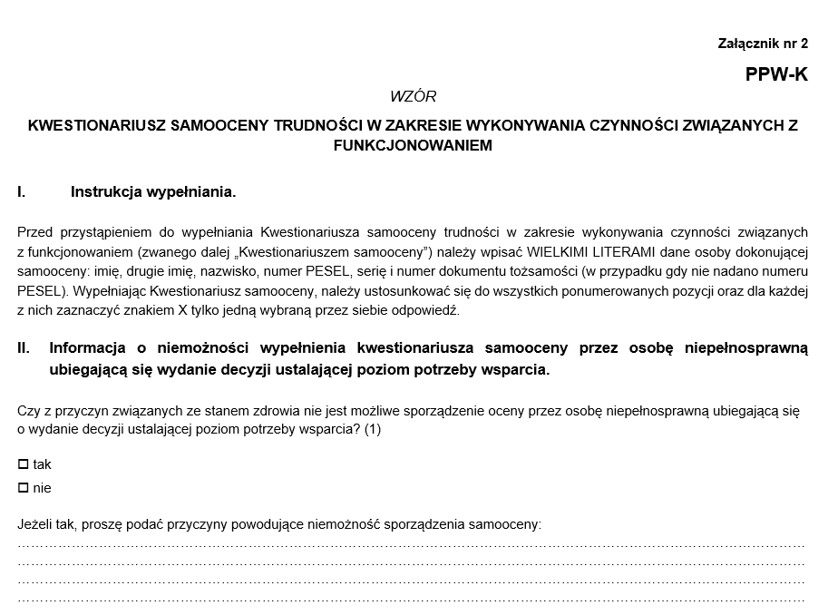 Wniosek o wydanie decyzji ustalającej poziom potrzeby wsparcia. Druk do Wniosek O Ocenę Pracy Nauczyciela 2019