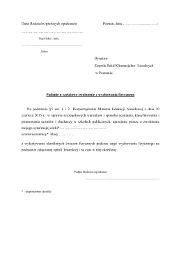 Wniosek o zwolnienie z nauki drugiego języka obcego nowożytnego Podanie O Zwolnienie Z Wf Do Dyrektora Wzór Word