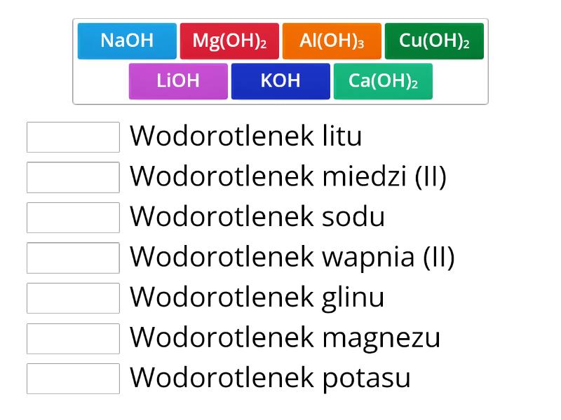 Wodorotlenki- nazwy i wzory - Połącz w pary Wodorotlenki Sprawdzian Klasa 8 Pdf