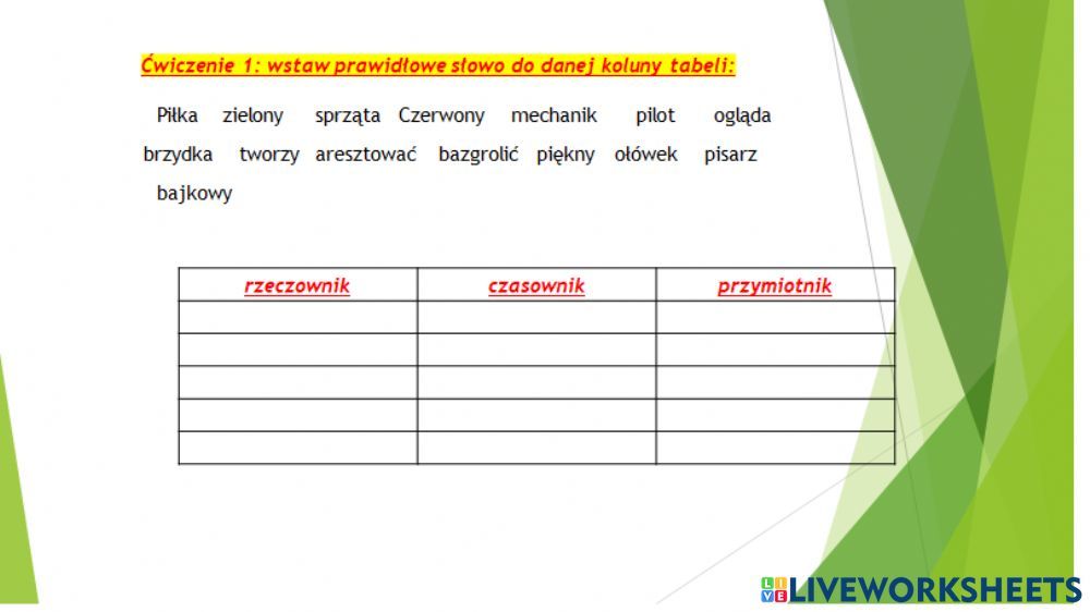 Rzeczownik Czasownik Przymiotnik Klasa 3 Online