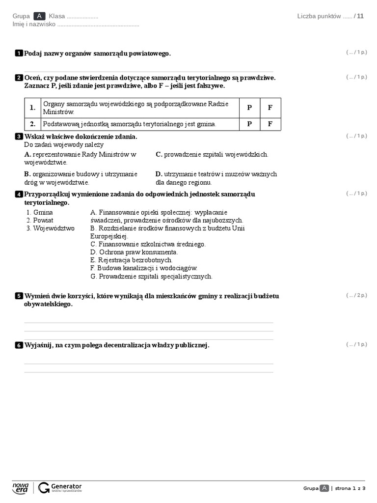 Wos Test Kl. Viii | PDF Test Z Wosu Klasa 8 Dzial 5