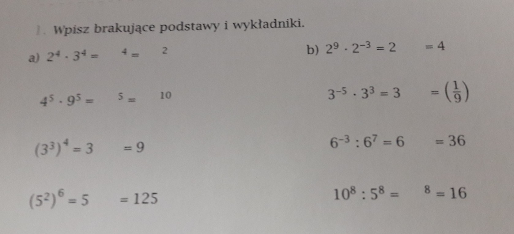 Wpisz Brakujace Podstawy I Wykladniki