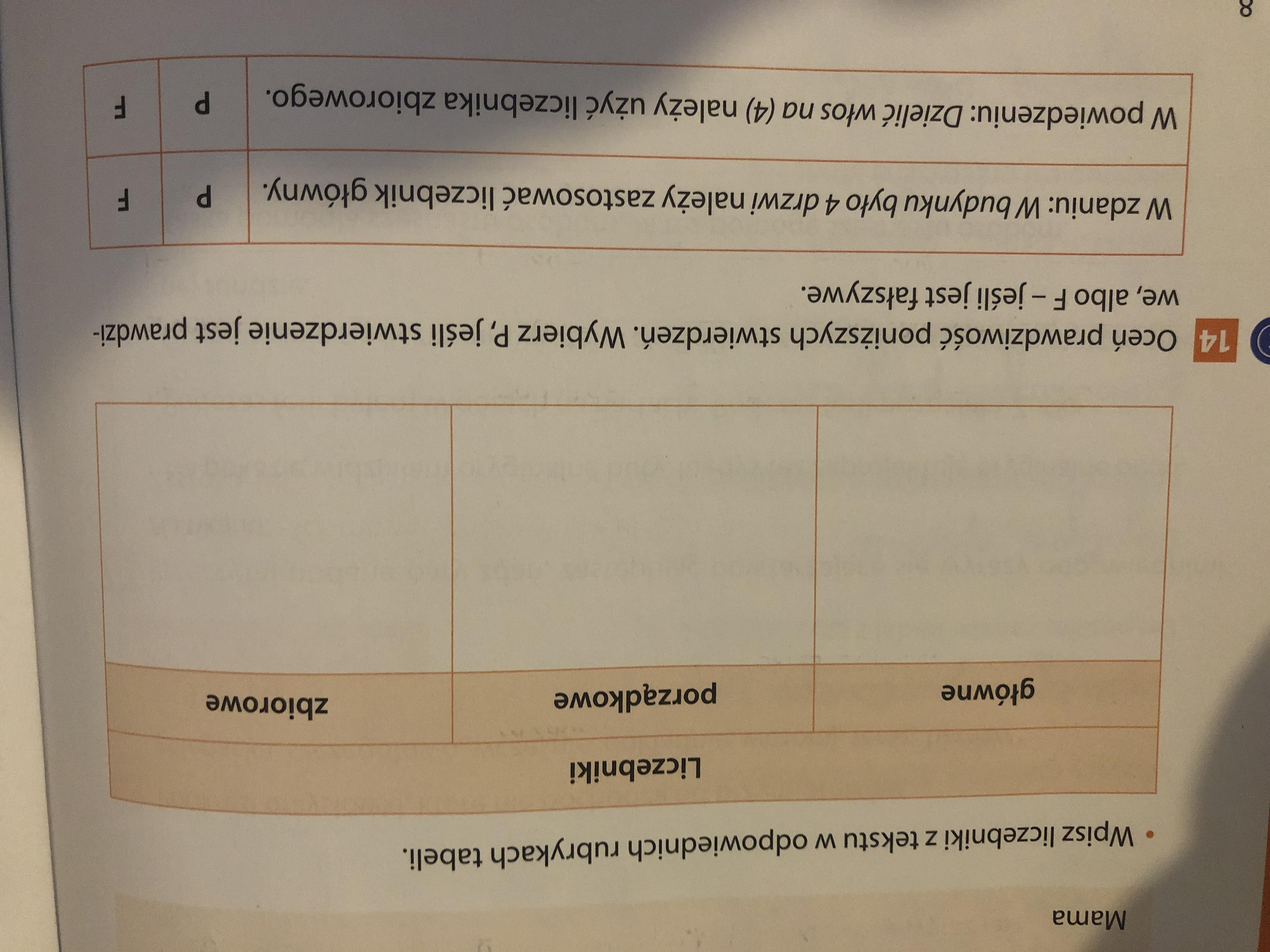 Wpisz Liczebniki Z Tekstu W Odpowiednich Rubrykach Tabeli
