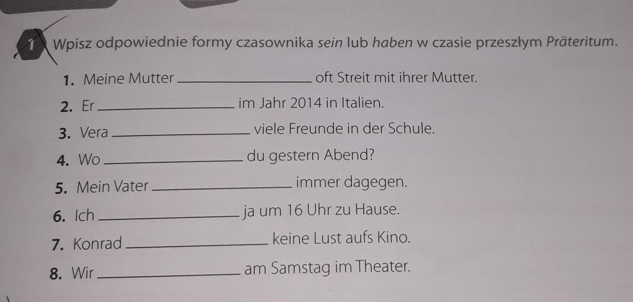 Wpisz Odpowiednio Brakujace Formy Czasownika Haben