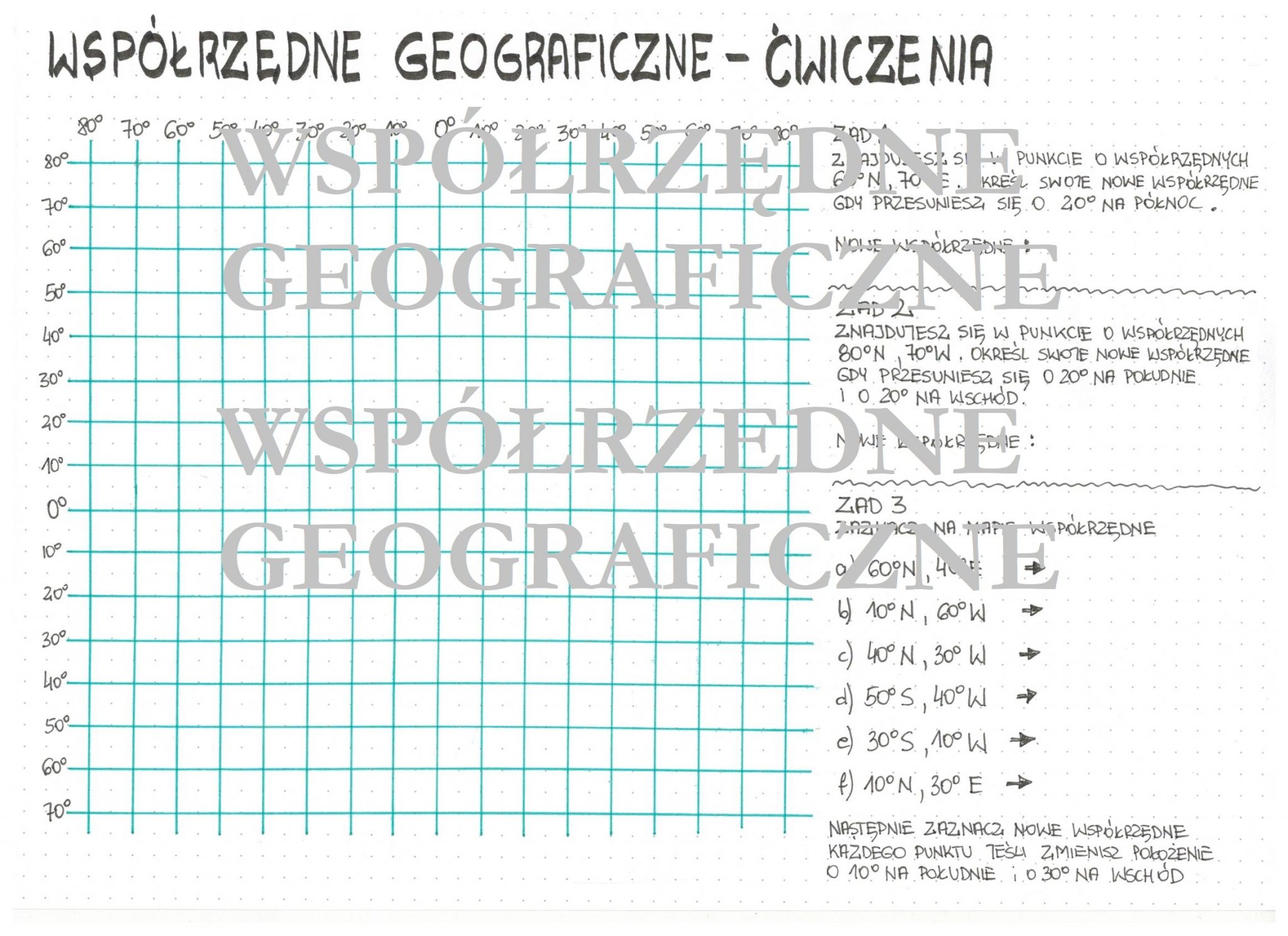 Współrzędne geograficzne - ćwiczenia z geografii • Złoty nauczyciel Wsplrzedne Geograficzne Klasa 6 Kartkwka