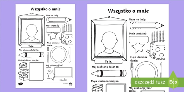 Wszystko o Mnie - Karta Pracy Karty Pracy Dla Dzieci Do Druku