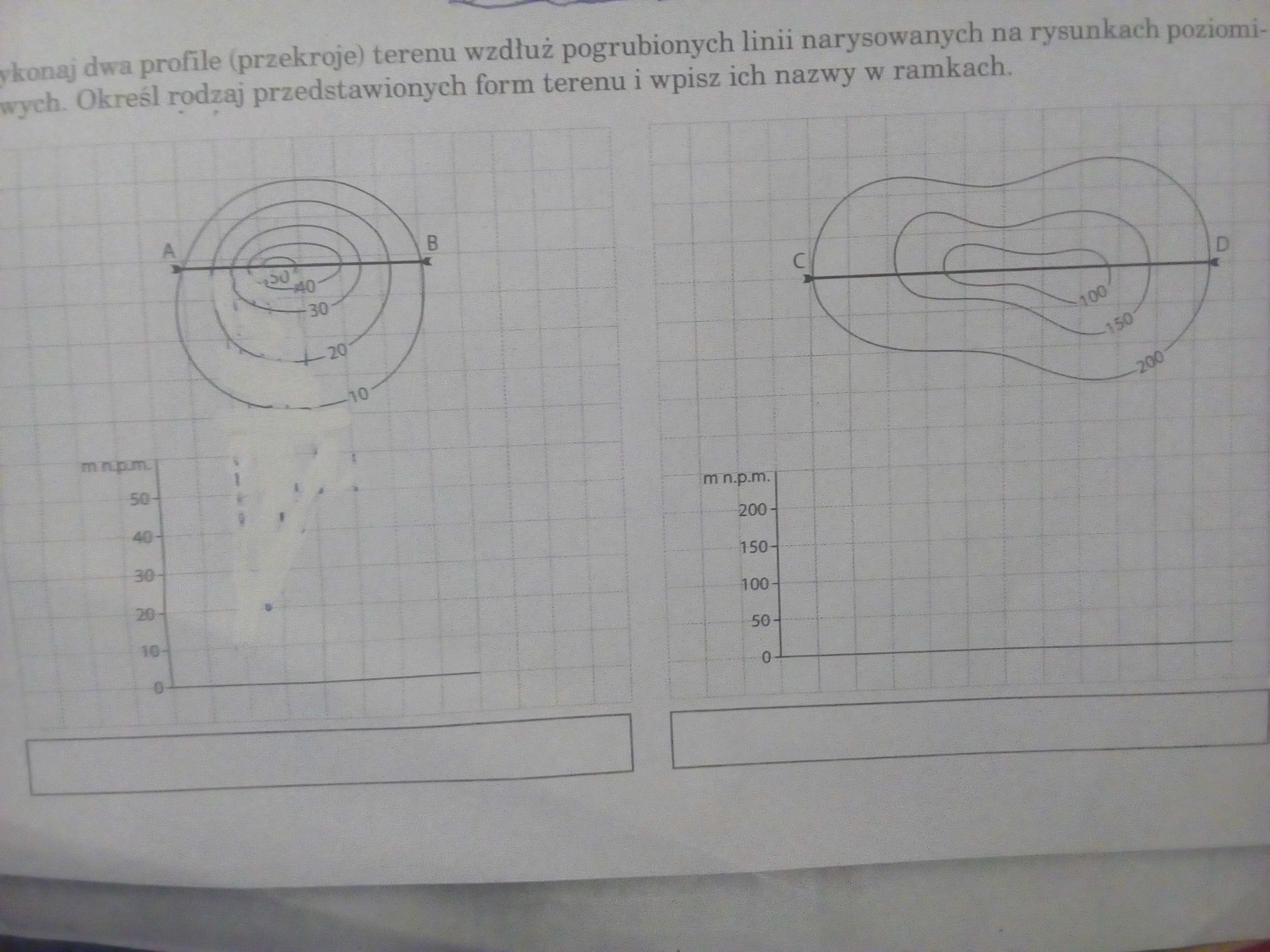 Wykonaj dwa profile (przekroje) terenu wzdłuż pogrubionych linii Wykonaj Dwa Profile Przekroje Terenu Wzdluz Pogrubionych Linii