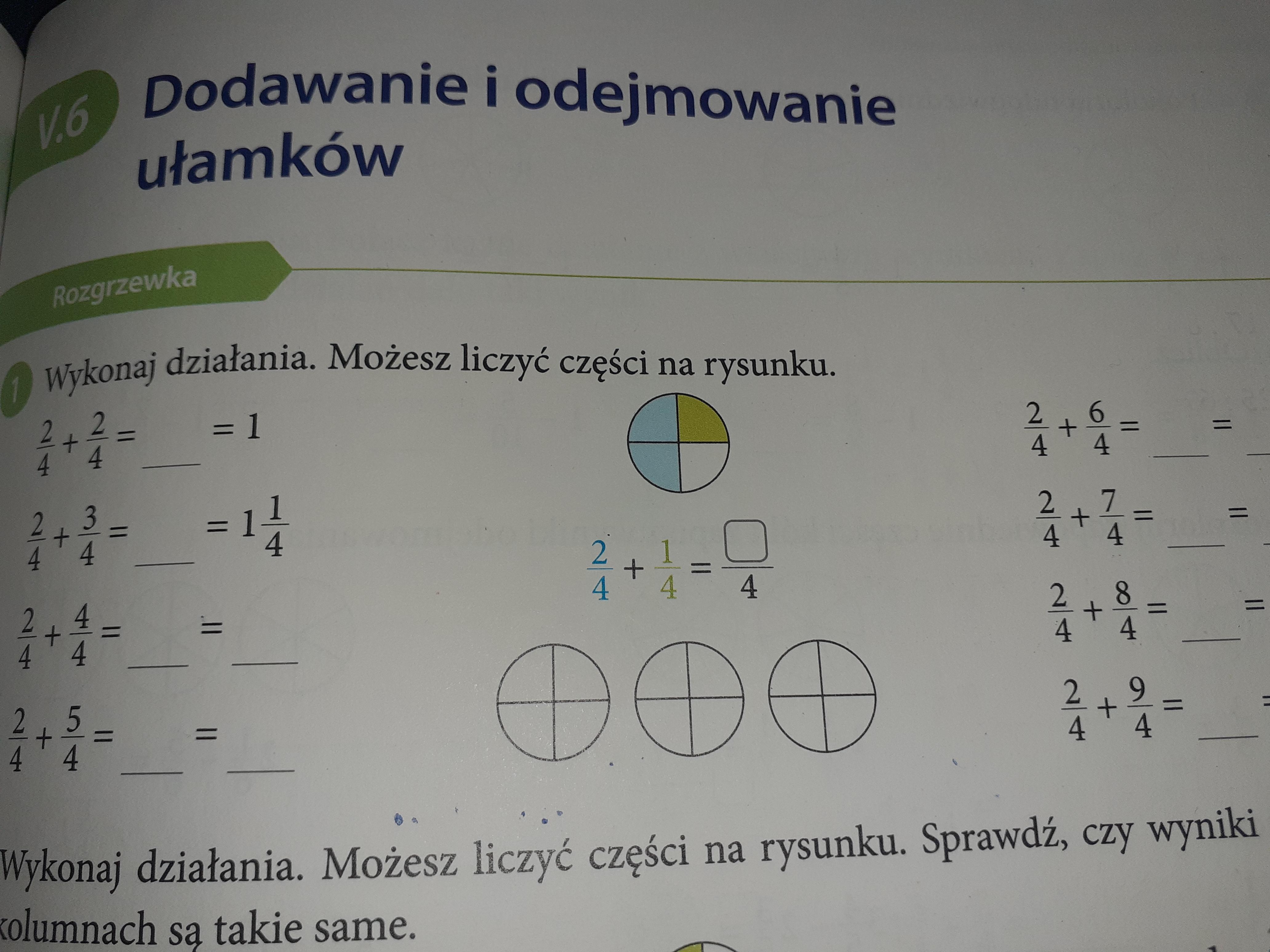 Wykonaj działania. Możesz liczyć części na rysunku. Sprawdź, czy wyniku Oblicz Sprawdz Czy W Obu Wierszach Wyniki Sa Takie Same