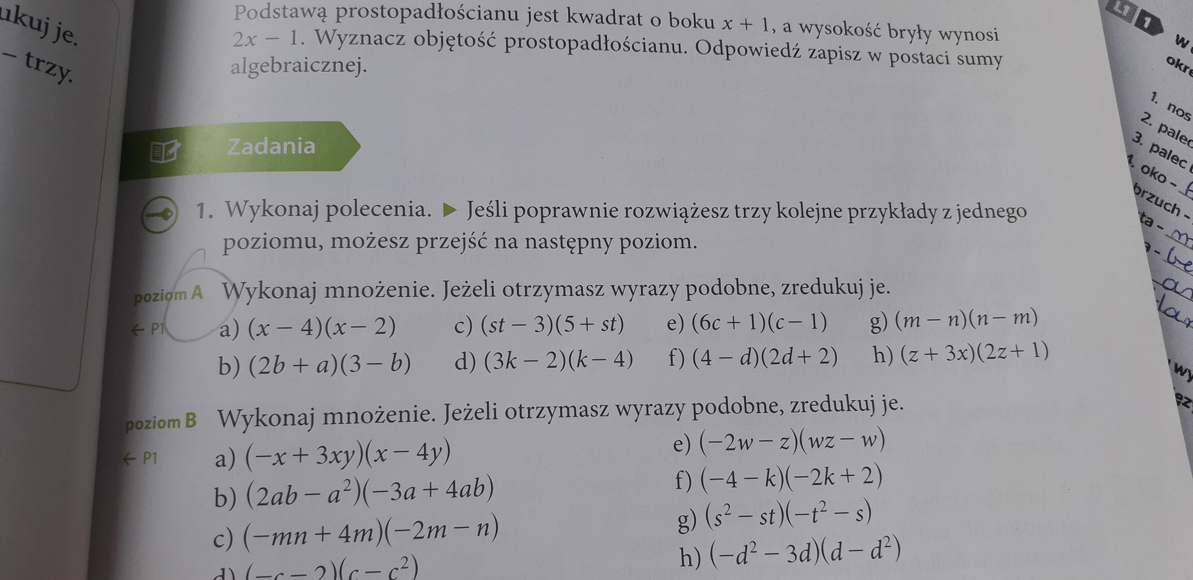 Wykonaj Mnozenie Jezeli Otrzymasz Wyrazy Podobne Zredukuj Je