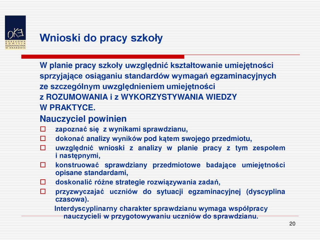 Wykorzystywanie wyników sprawdzianu w pracy dydaktycznej - ppt pobierz Wnioski Do Pracy Dydaktycznej Wychowawczej I Opiekuńczej Szkoły