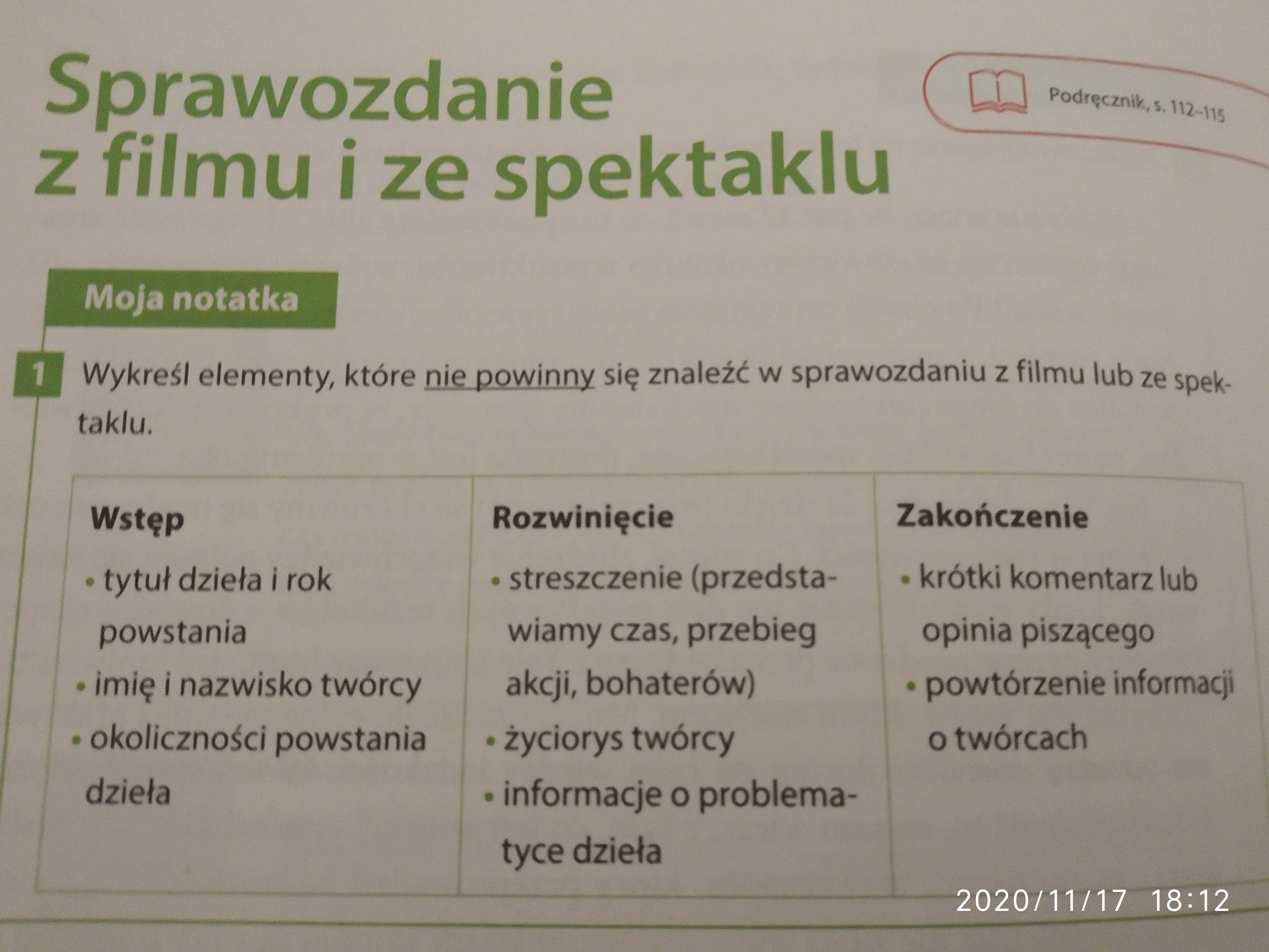 Wykreśl elementy, które nie powinny się znaleźć w sprawozdaniu filmu Przygotuj Się Do Napisania Sprawozdania Z Filmu Lub Spektaklu