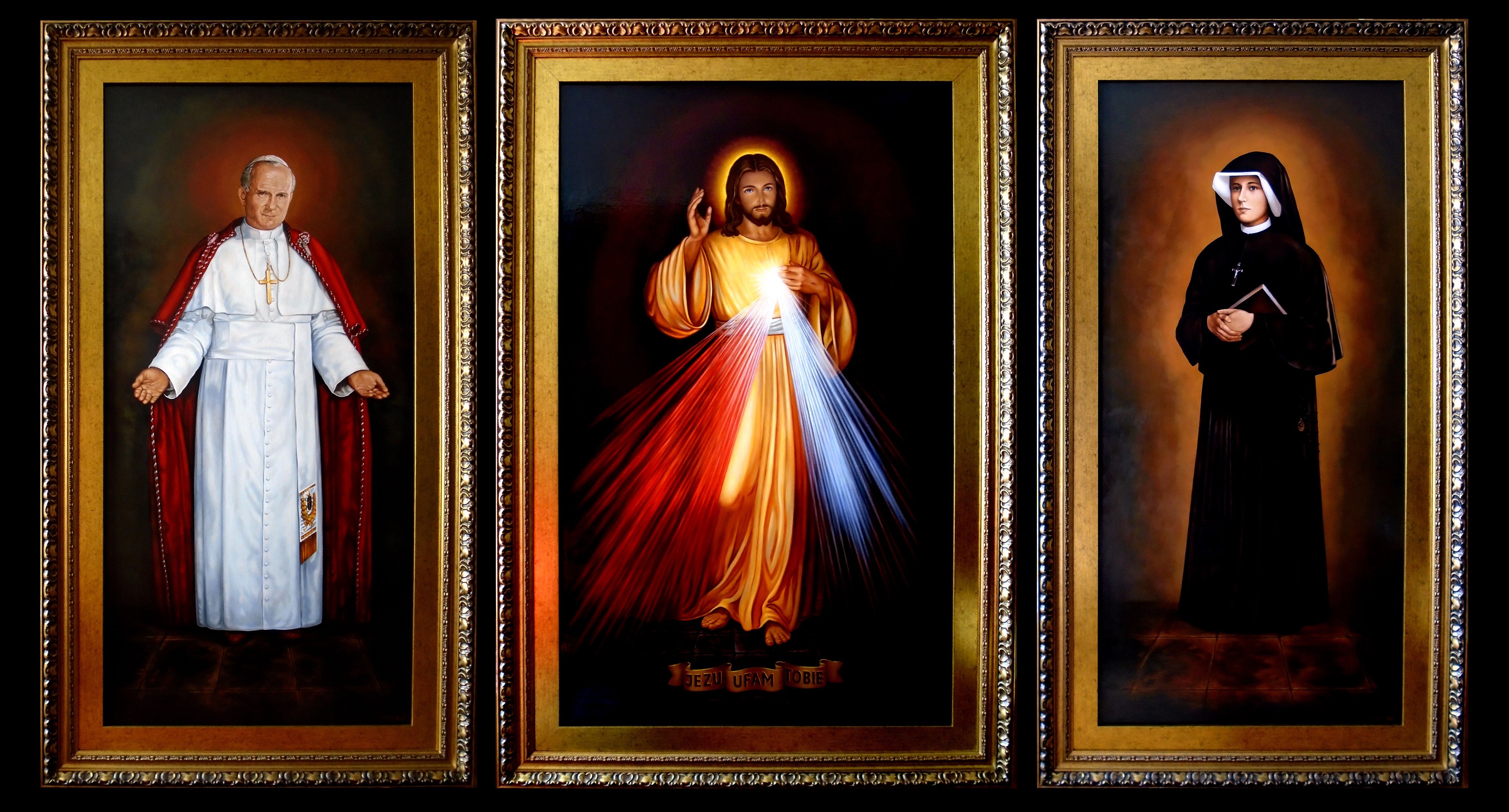 Wymiar zewnętrzny 175,5cm x 306,5cm, Obrazy olejne na płótnie Faustina Faustyna Kowalska Obraz Jezu Ufam Tobie