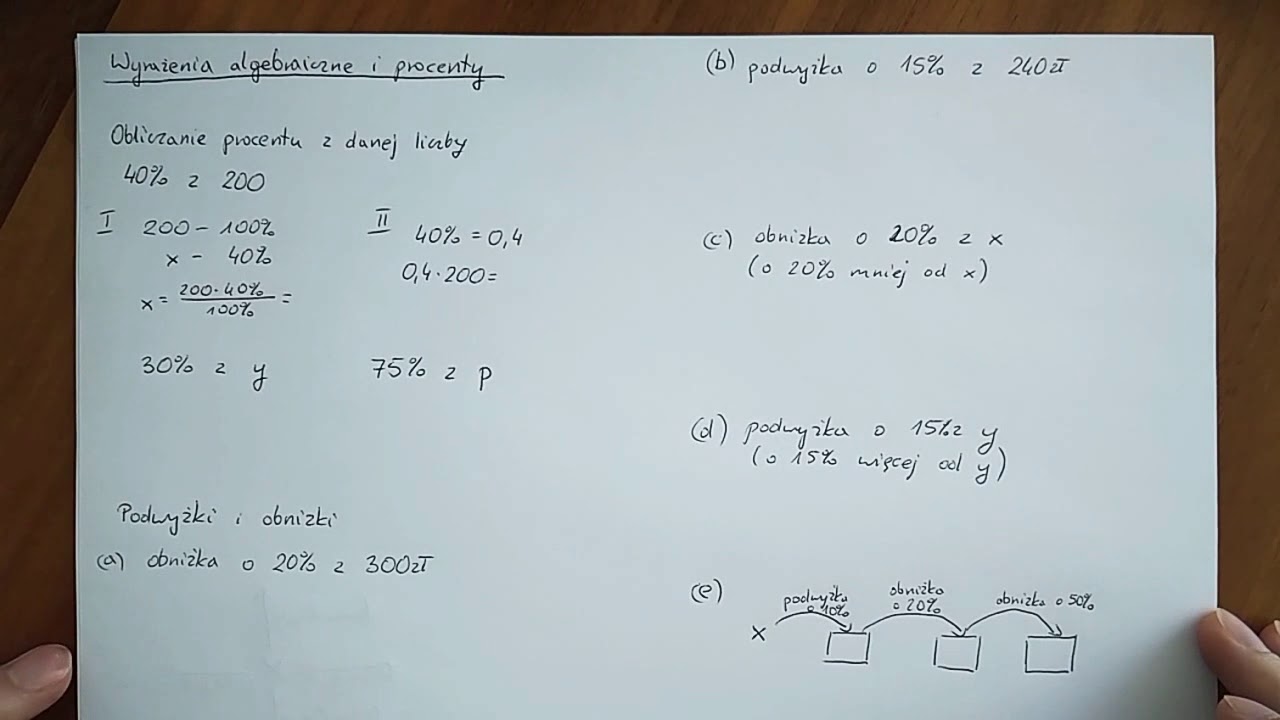 Wyrażenia algebraiczne i procenty (klasa 7) - YouTube Procenty Klasa 7 Sprawdzian Pdf