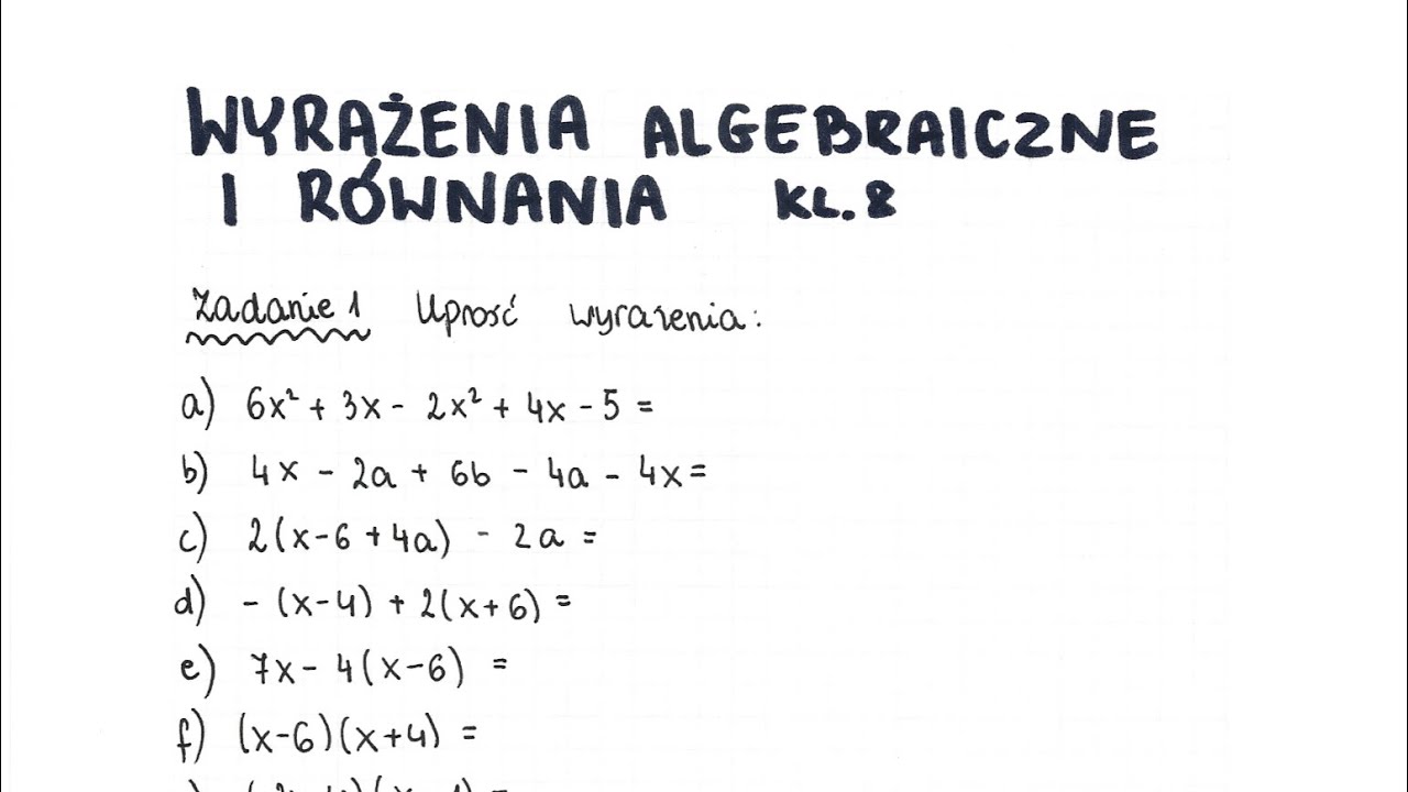 Wyrażenia algebraiczne I równania - klasa 8 - GWO - Matematyka z plusem Sprawdzian Ze Skladni Klasa 8 Gwo
