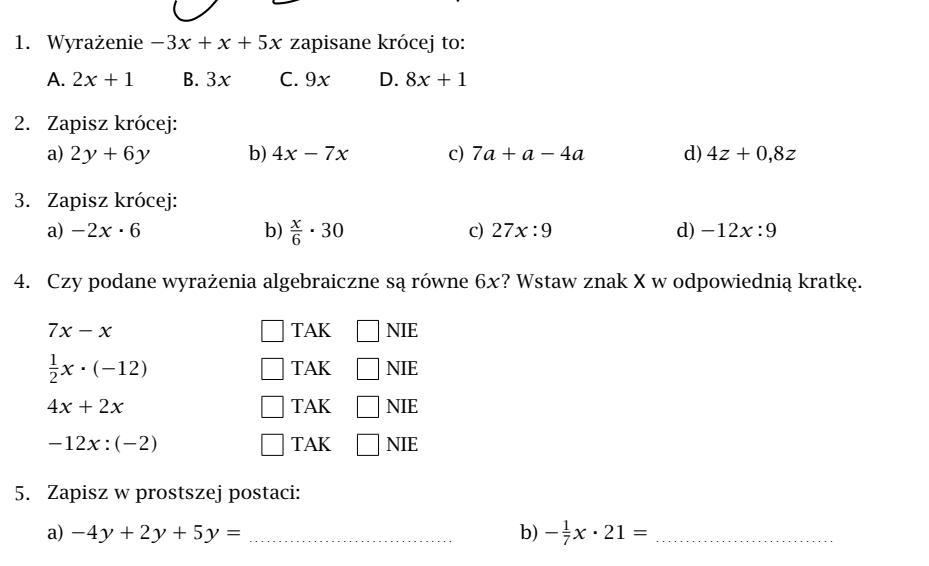 Wyrażenia algebraiczne KLASA 6 proszę o szybką pomooccc ;-; 35 pk Wyrażenia Algebraiczne Klasa 6 Zadania I Odpowiedzi