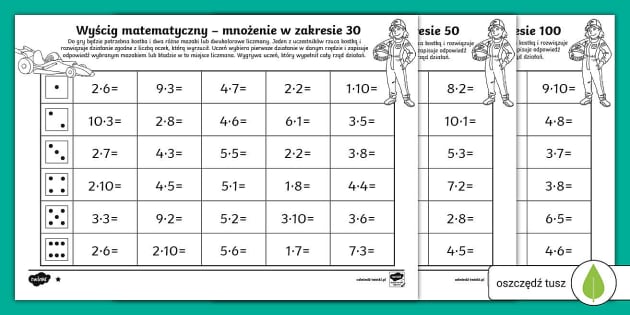 Wyścig matematyczny | Mnożenie w zakresie 30,50,100 | Gra Gry Matematyczne Dla Klasy 2 Mnozenie Do 30