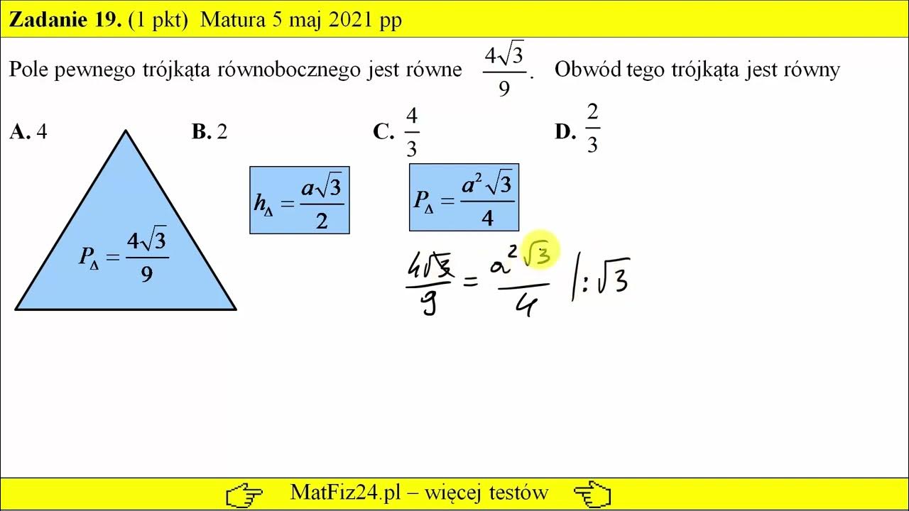 Wzór na pole trójkąta równobocznego - Matura podstawowa z matematyki Wzór Na Pole Trójkat Równoramienny