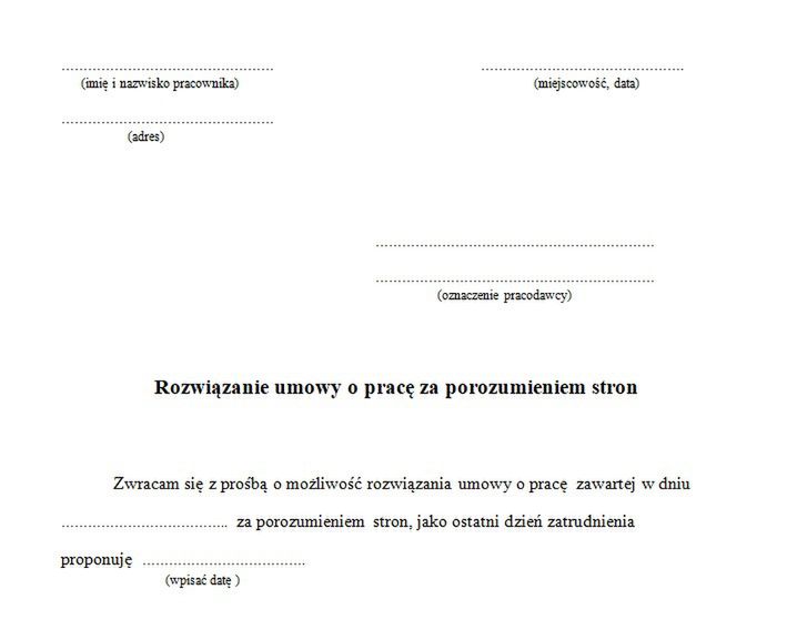 Rozwiązanie Umowy O Pracę Za Porozumieniem Stron Pdf