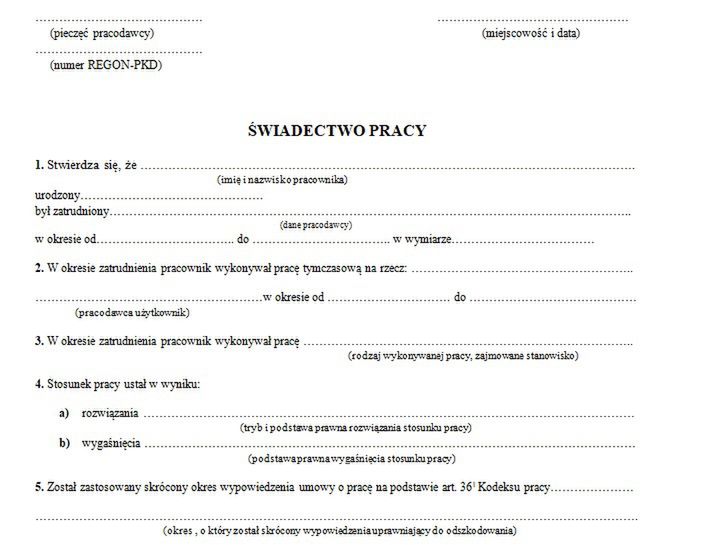 Duplikat świadectwa Pracy Wzór Doc