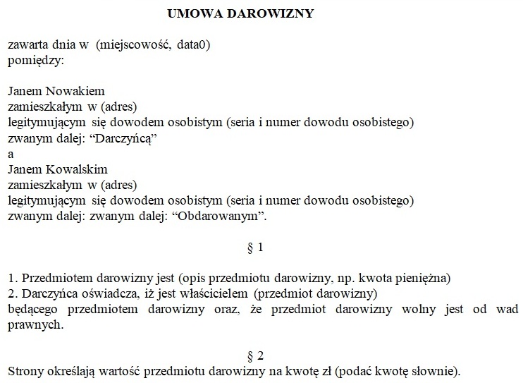 Umowa Darowizny Ciągnika Rolniczego Wzór