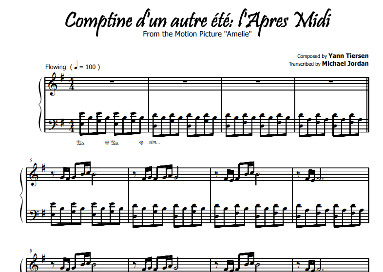 Yann Tiersen-Comptine d’un Autre été, L’apres Midi Free Sheet Music PDF Comptine D Un Autre Ete Noten