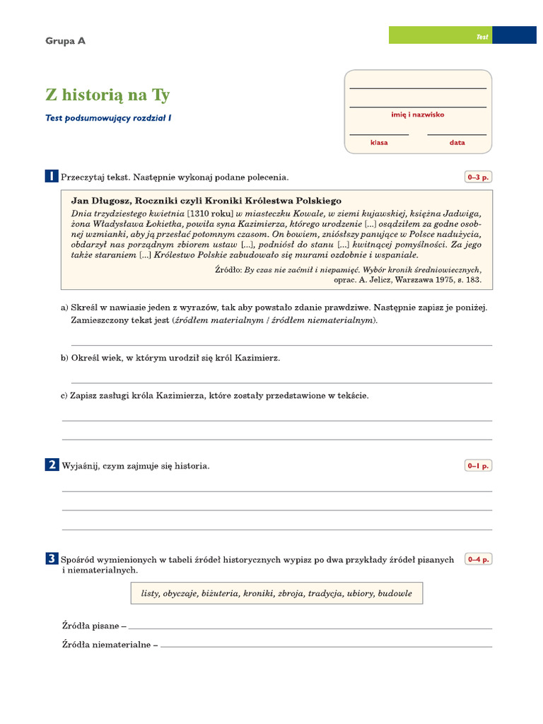 Z historią na Ty kl IV dz 1 | PDF Z Historia Na Ty Sprawdzian