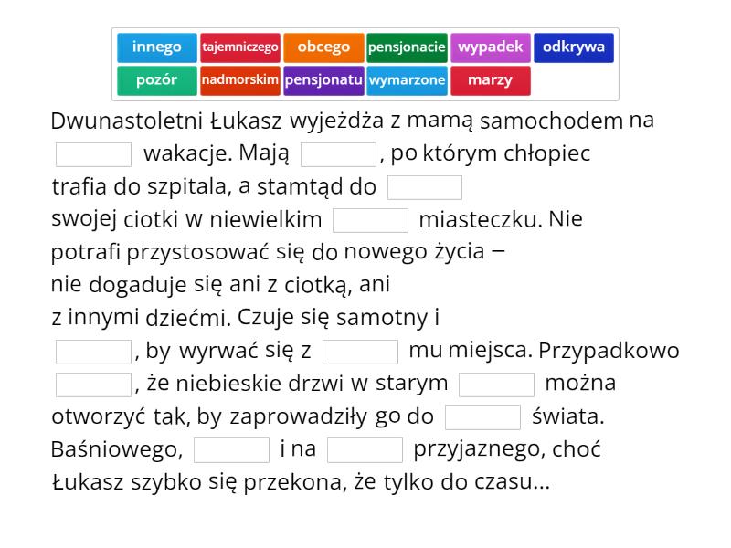 Sprawdzian Z Lektury Za Niebieskimi Drzwiami
