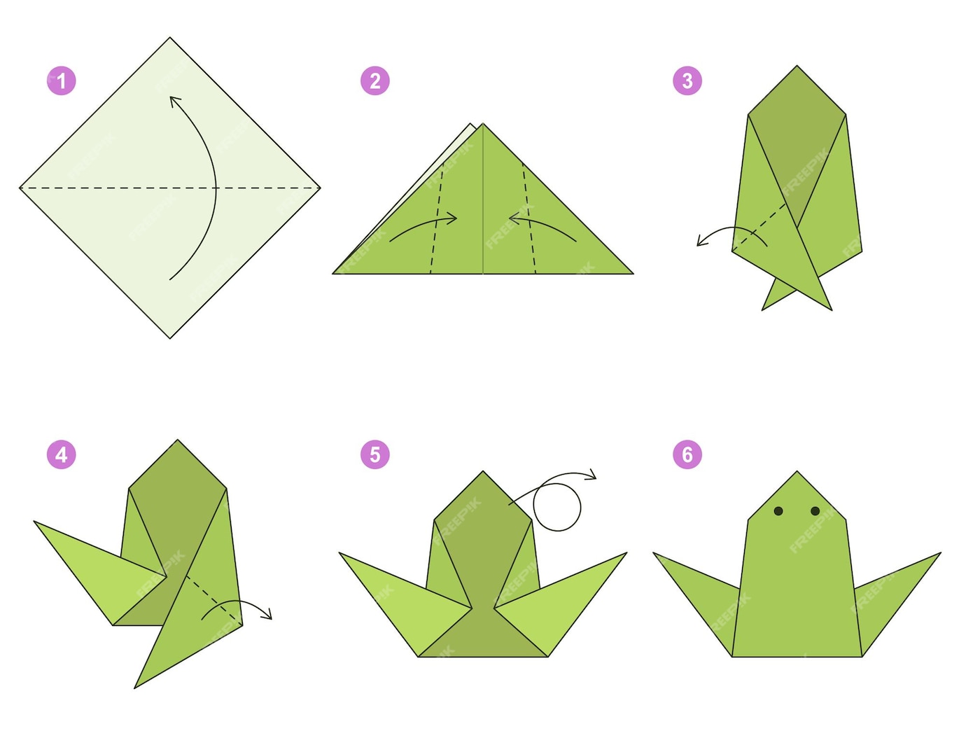 Żaba origami schemat samouczek ruchomy model. Origami dla dzieci. Krok Jak Zrobic Zabe Z Origami