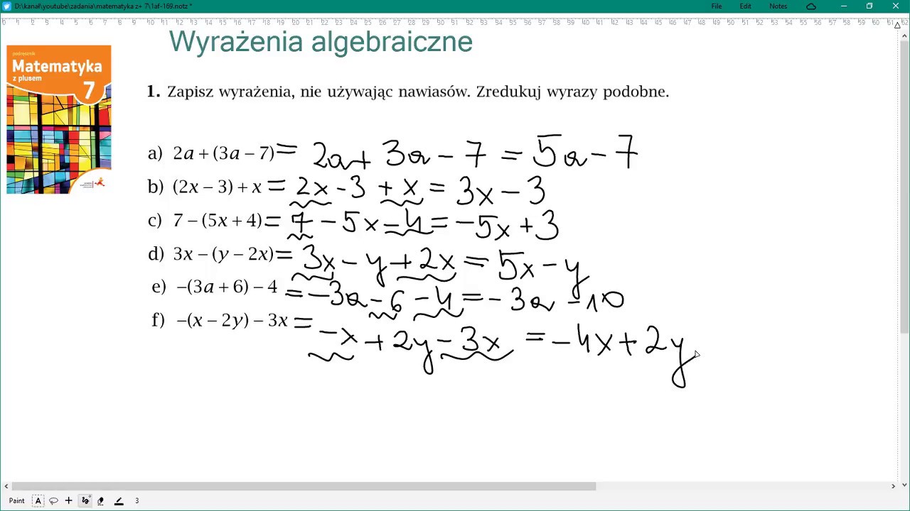 Zad. 1 a-f str. 169 WYRAŻENIA ALGEBRAICZNE Matematyka z Plusem 7 - YouTube Wyrazenia Algebraiczne Zadania Klasa 7