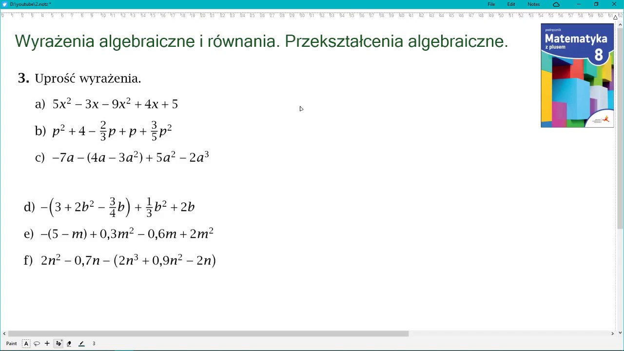 zad. 3 str. 47 WYRAŻENIA ALGEBRAICZNE I RÓWNANIA. Matematyka z plusem 8 Matematyka Klasa 8 Wyrażenia Algebraiczne
