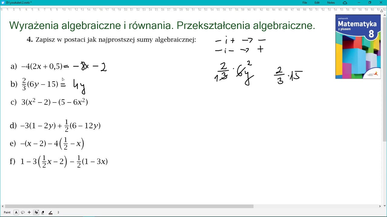 zad. 4 str. 47 WYRAŻENIA ALGEBRAICZNE I RÓWNANIA. Matematyka z plusem 8 Równania I Wyrażenia Algebraiczne Klasa 8
